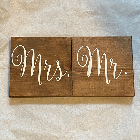 MR & MRS wood signs - rustic home decor, wedding, shower. Wood base, white text - Picture 1 of 2